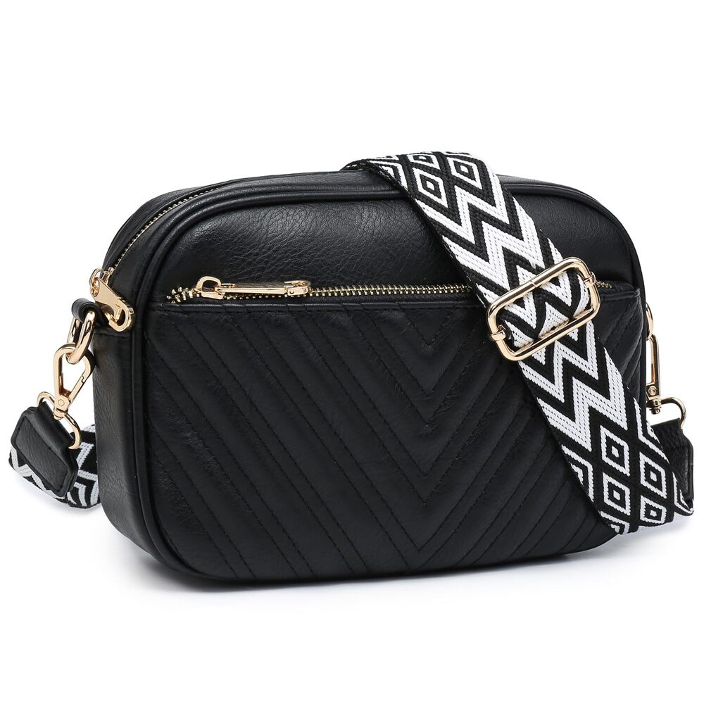 5974 Crossbody Bags Triple Zip Vegan Leather Camera Purses Small Shoulder